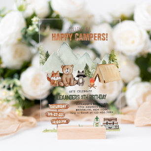 Invitations En Acrylique Moderne Joyeux Campeur de la Forêt de Campagne Ann