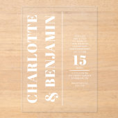 Invitations En Acrylique Moderne Mariage Blanc Gras Vertical (Recto)