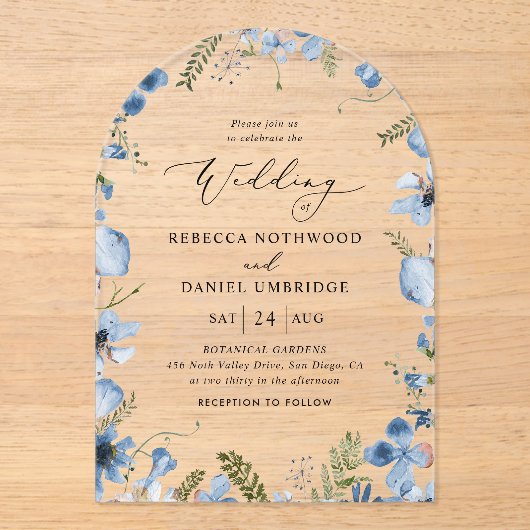Invitations En Acrylique Moderne Mariage Bleu Chic (Recto)