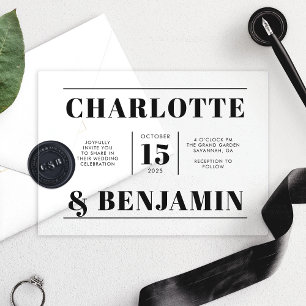 Invitations En Acrylique Moderne Mariage Horizontal Noir Gras
