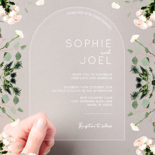 Invitations En Acrylique Moderne Mariage Minimaliste Casual Blanc sur Trans