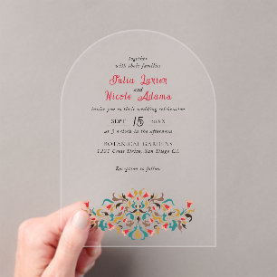 Invitations En Acrylique Moderne Romantique Élégant Mariage de couronne flo