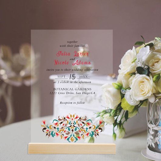 Invitations En Acrylique Moderne Romantique Élégant Mariage de couronne flo