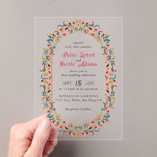 Invitations En Acrylique Moderne Romantique Élégant Mariage de couronne flo (In situ (ordinateur de poche))