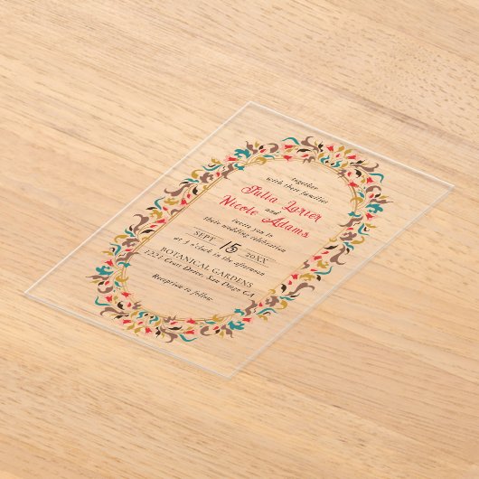 Invitations En Acrylique Moderne Romantique Élégant Mariage de couronne flo (Poser)