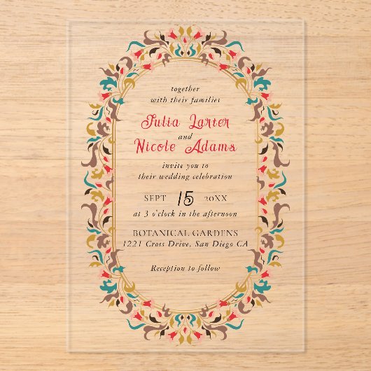 Invitations En Acrylique Moderne Romantique Élégant Mariage de couronne flo (Recto)