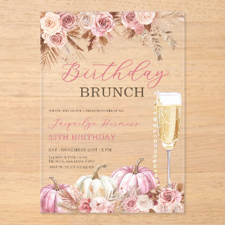 Invitations En Acrylique Moderne Rose Boho Citrouille Automne Anniversaire 