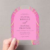 Invitations En Acrylique Moderne Rose Or Agate Mariage Élégant (In situ (ordinateur de poche))