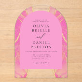 Invitations En Acrylique Moderne Rose Or Agate Mariage Élégant (Recto)