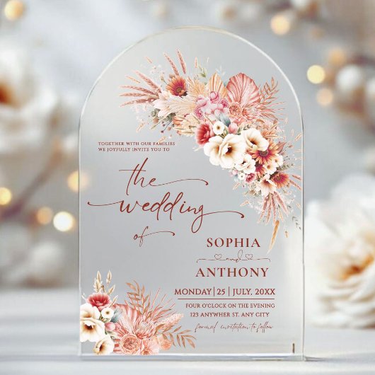 Invitations En Acrylique Moderne Rustique Boho Floral Acrylique Mariage