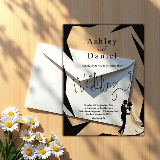 Invitations En Acrylique Moderne Simple Noir Et Blanc Couple Chic Mariage