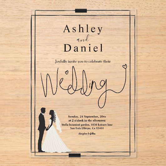 Invitations En Acrylique Moderne Simple Noir Et Blanc Mariage Romantique (Recto)