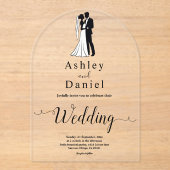 Invitations En Acrylique Moderne Simple Noir Et Blanc Mariage Romantique (Recto)