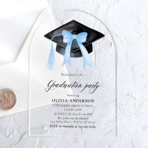 Invitations En Acrylique Moderne Tendance Élégant Bleu Nœud Papillon Diplôm
