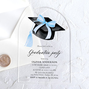 Invitations En Acrylique Moderne Tendance Élégant Nœud Bleu Diplômé Arqué