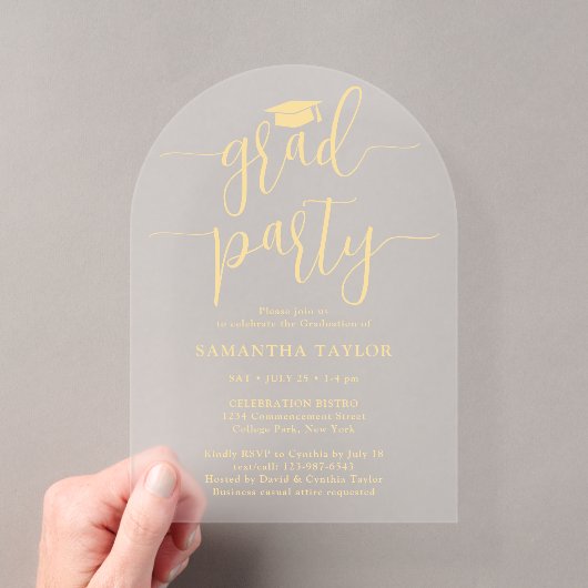 Invitations En Acrylique Moderne Tendance Or Script Grad Party Transparent (In situ (ordinateur de poche))
