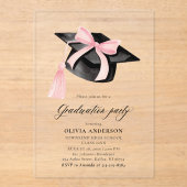 Invitations En Acrylique Moderne tendance Pink Bow Graduation Cap Graduatio (Recto)