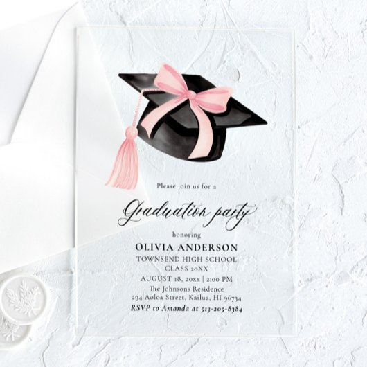 Invitations En Acrylique Moderne tendance Pink Bow Graduation Cap Graduatio