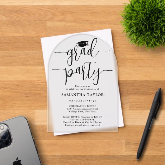 Invitations En Acrylique Moderne tendance Script Graduation Party Transluci (Insitu (Carte d'invitation))