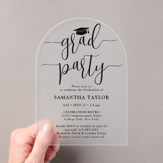Invitations En Acrylique Moderne tendance Script Graduation Party Transluci (In situ (ordinateur de poche))