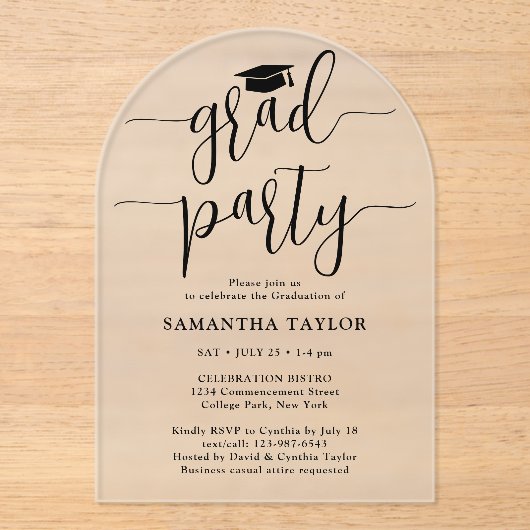 Invitations En Acrylique Moderne tendance Script Graduation Party Transluci (Recto)