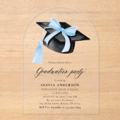 Invitations En Acrylique Moderne tendance Stylish Bleu Bow Graduation Arche (Recto)