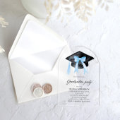 Invitations En Acrylique Moderne tendance Stylish Bleu Bow Graduation Arche