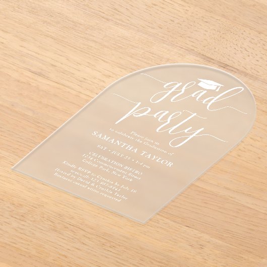 Invitations En Acrylique Moderne tendance White Script Grad Party Transluci (Poser)