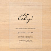 Invitations En Acrylique Mon bébé ! Baby shower de script cardiaque minimal (Recto)