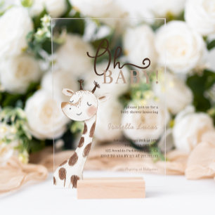 Invitations En Acrylique Mon bébé ! Baby shower minimaliste de girafe