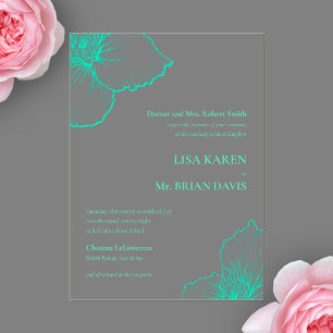 Invitations En Acrylique Monochromatic Seafoam Clematis Art Mariage officie