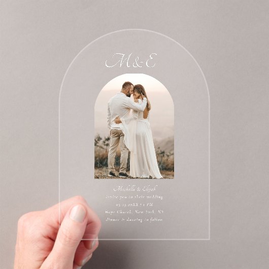 Invitations En Acrylique Monogram Romantic Arch Photo Elegant Wedding (In situ (ordinateur de poche))