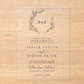 Invitations En Acrylique Monogramme à feuilles minimes vert Boho Mariage mo (Recto)