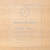Invitations En Acrylique Monogramme bleu foncé classique Mariage de serrure (Recto)