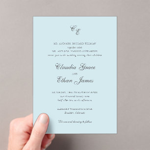 Invitations En Acrylique Monogramme bleu Poudre classique Mariage élégant