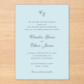 Invitations En Acrylique Monogramme bleu Poudre classique Mariage élégant (Recto)