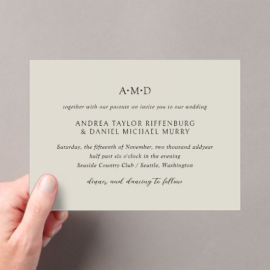 Invitations En Acrylique Monogramme classique Beige Formal Elégant Mariage (In situ (ordinateur de poche))