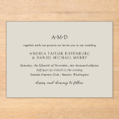 Invitations En Acrylique Monogramme classique Beige Formal Elégant Mariage (Recto)