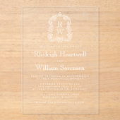 Invitations En Acrylique Monogramme classique Crest Mariage transparent (Recto)