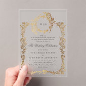Invitations En Acrylique Monogramme classique Elégant Gold Crest Wreath Mar (In situ (ordinateur de poche))