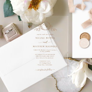 Invitations En Acrylique Monogramme Couronne Royale Marron Beige Élégant