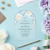 Invitations En Acrylique Monogramme Dusty Blue Champagne Ivory Floral Maria (Insitu (Mariage))