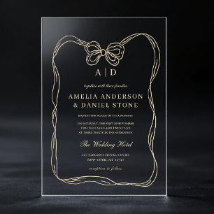 Invitations En Acrylique Monogramme Élégant Formel en Or avec Nœud