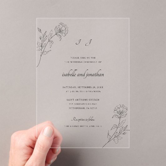Invitations En Acrylique Monogramme floral chic moderne (In situ (ordinateur de poche))