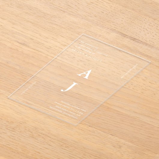 Invitations En Acrylique Monogramme minimal Mariage moderne (Poser)