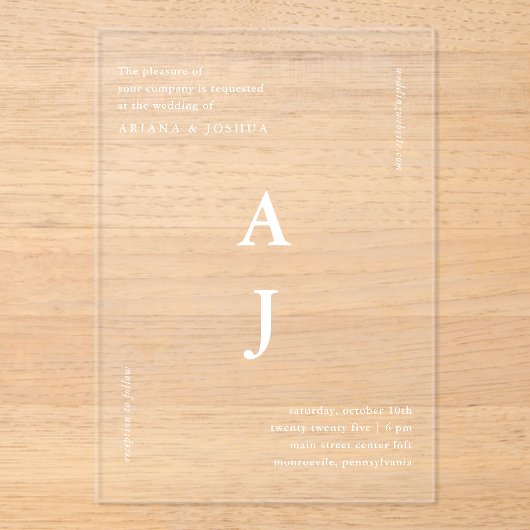 Invitations En Acrylique Monogramme minimal Mariage moderne (Recto)