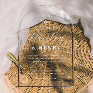 Invitations En Acrylique Monogramme minimaliste Élégant Arche Mariage offic