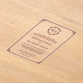 Invitations En Acrylique Monogramme minimaliste Mariage Bourgogne (Poser)