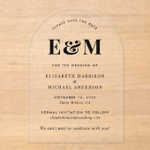 Invitations En Acrylique Monogramme Moderne Arche Initiales Enregistrer La  (Recto)