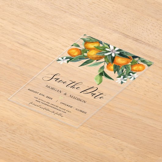 Invitations En Acrylique Monogramme Oranges Enregistrer la date (Poser)